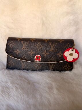 Authentic Louis Vuitton Bloom Flower Long Wallet Monogram Red Emilie Floral